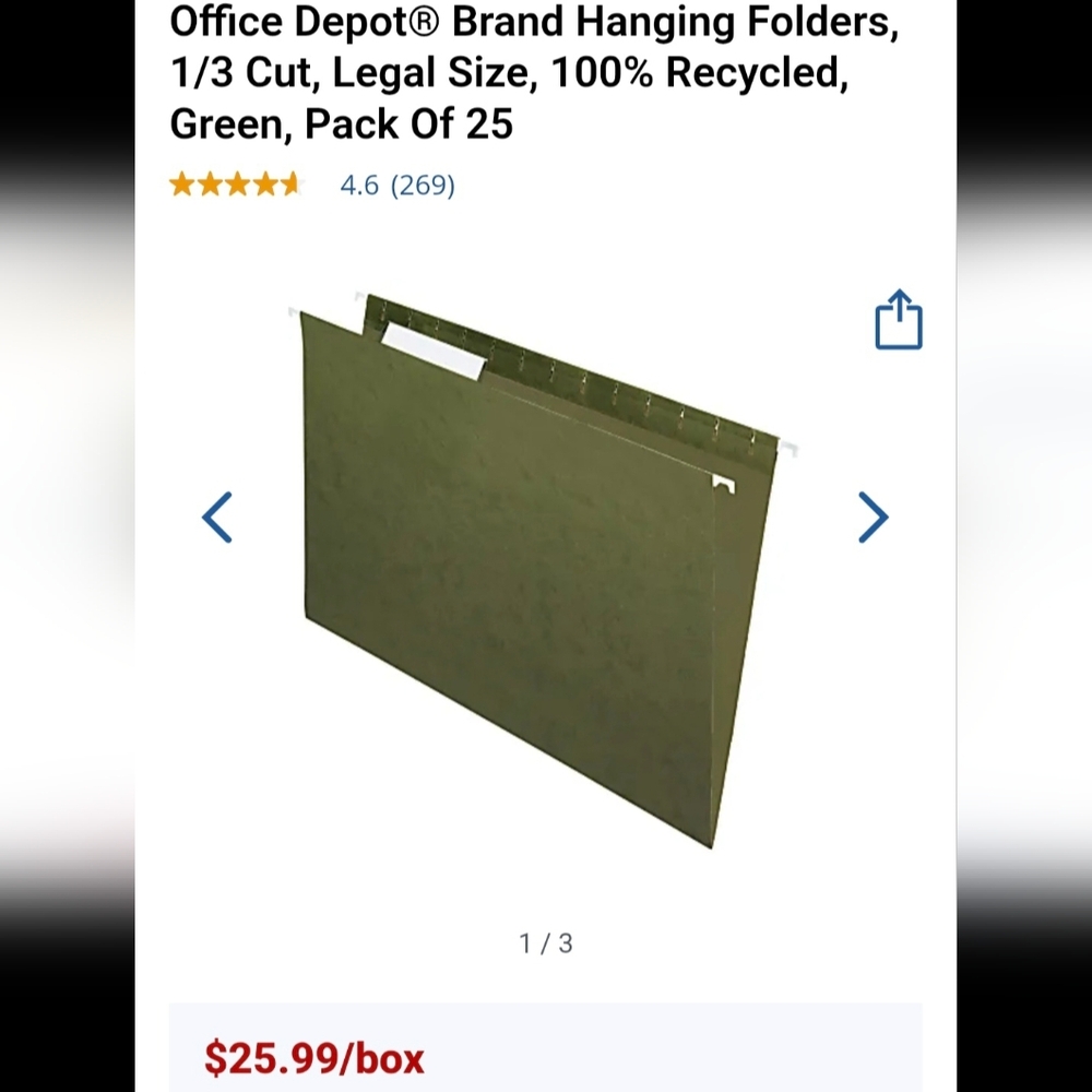 Office Depot Green Hanging Folders - Pack of 25